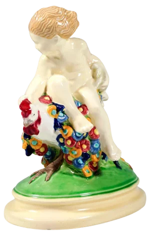 Vienna Art Ceramics Art Nouveau Figure Putto Riding a Rooster by Doblinger, 1910, 1890s