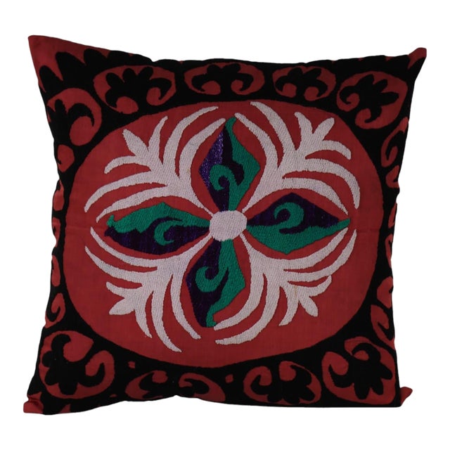 Tashkent Suzani Red Pillow Case Made From a 19th Century Suzani 20'' X 20'' For Sale