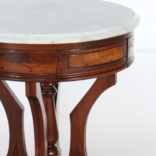 Late 19th Century Antique Eastlake Walnut & Burl Marble Top Side Stand C1890 For Sale - Image 5 of 8