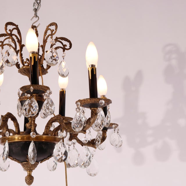 Ebony French Empire Ebonized & Gilt Metal Chandelier 1930 For Sale - Image 8 of 12