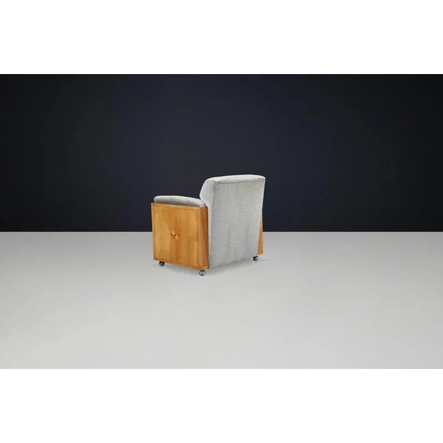 Wood Art Deco Dutch Oak Armchair with Inlaid Motif and Original Grey Velvet, 1930s For Sale - Image 7 of 10