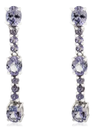 Art Deco Style Oval Cut Tanzanite & Diamond Dangle Earrings in Sterling Silver - A Pair