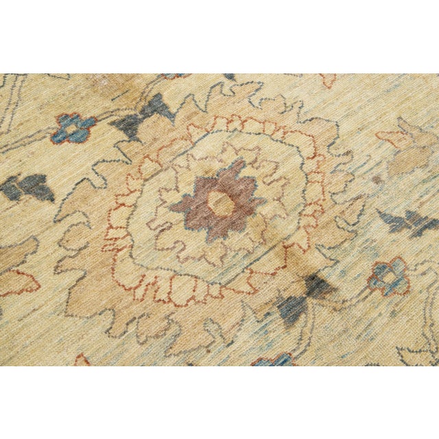 Tan Modern Sultanabad Handmade Floral Motif Wool Rug For Sale - Image 10 of 12