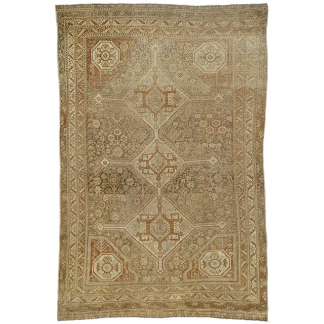 Textile Distressed Antique Persian Shiraz Rug - 05'00 X 07'07 For Sale - Image 7 of 7
