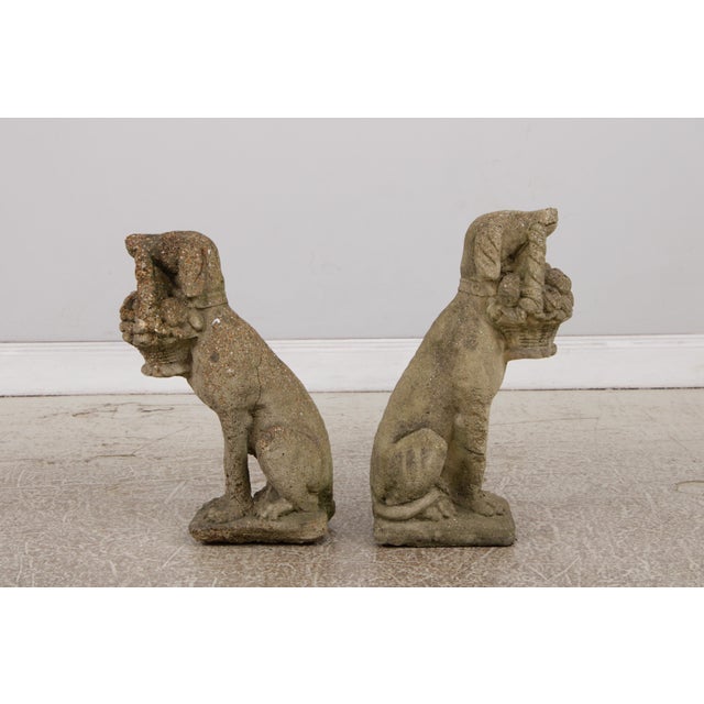 Traditional Vintage Weathered Concrete Garden Dog Statue For Sale - Image 3 of 15