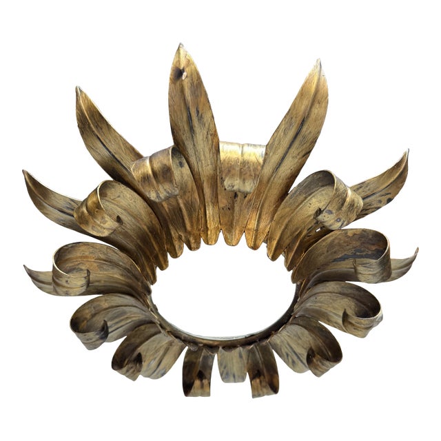 Spanish Gilt-Metal 1950's Sunburst Ceiling Fixture For Sale