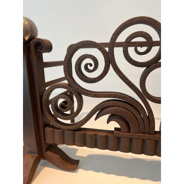 Black Baskets or andirons in wrought and hammered iron and chrome For Sale - Image 8 of 12