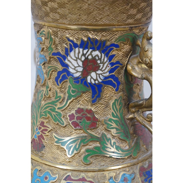 Antique Japanese Bronze Champleve Cloisonne Enamel Dragon Mantel Vase Urn 12" For Sale - Image 17 of 17