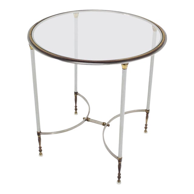 Mid Century Modern Brass & Chrome Gueridon Round Side End Lamp Table Stand For Sale