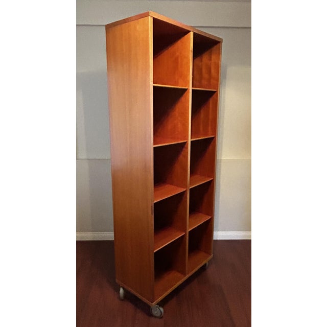 2000s Modern Mobile Cherry 10-Cubby Shelving Unit on Industrial Casters For Sale - Image 4 of 11