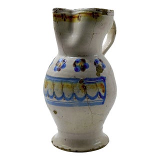 Antique Hand-Painted Majolica Ceramic Jug, Italy For Sale