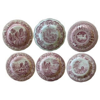 Set of 6 Vintage Red and White Spode Archive Collection Plates For Sale