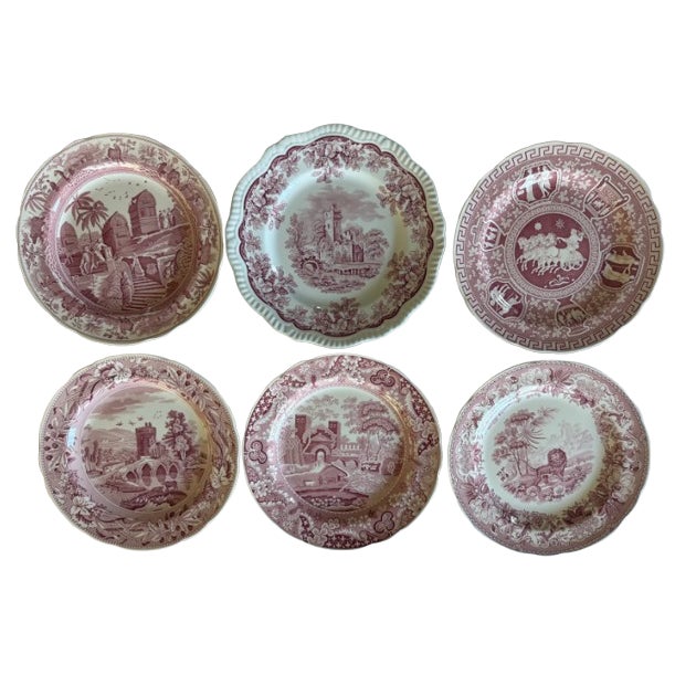Set of 6 Vintage Red and White Spode Archive Collection Plates For Sale