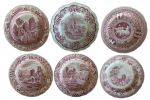 Set of 6 Vintage Red and White Spode Archive Collection Plates