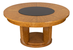 Art Deco Round Dining Table in Bird’s-Eye Maple and Ebonized Glass, 1930s