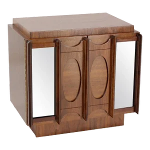 Mid Century Modern Oiled Walnut Brutalist Night Stand End Table Double Door