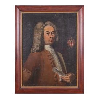 European School. Probably English. Oil Painting Portrait of a Gentlemen With Powdered Wig and Family For Sale