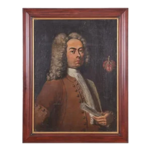 European School. Probably English. Oil Painting Portrait of a Gentlemen With Powdered Wig and Family