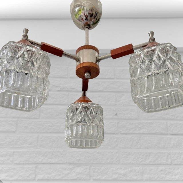 1950s Scandinavian Ceiling Lamp in Teak with Chrome Steel and Glass, Sweden, 1950s For Sale - Image 5 of 10