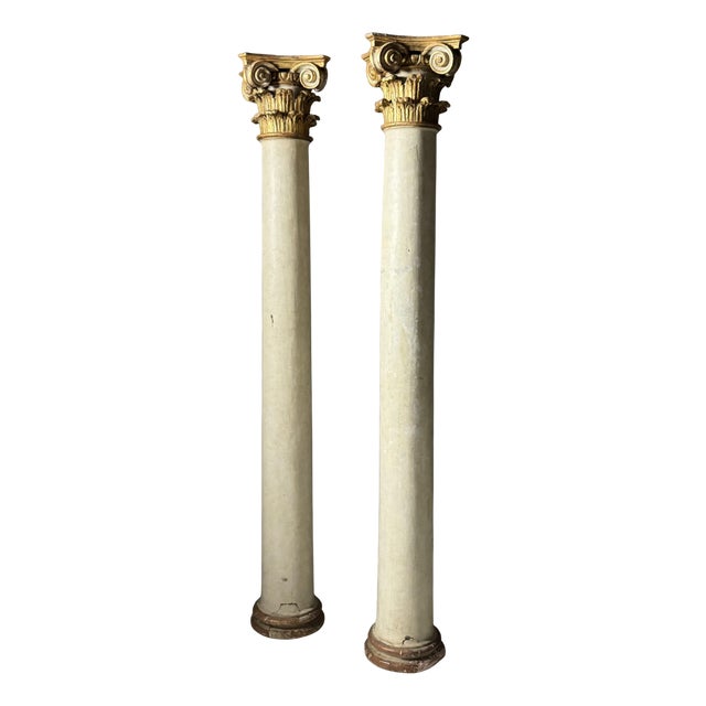 Columns with Gilded Capitals, 18th Century, Set of 2 For Sale