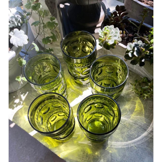 Glass MCM Vintage Pressed Glass Thumbprint Tumbler Retro For Sale - Image 7 of 12