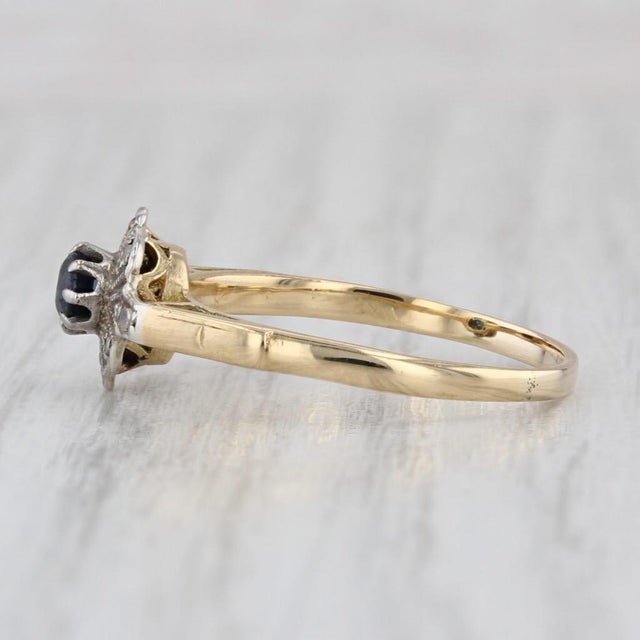 Vintage Sapphire Diamond Ring 18k Yellow Gold Size 7 Engagement For Sale - Image 4 of 7