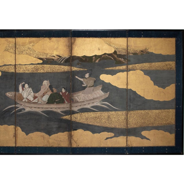 Japanese Large Late Edo to Early Meiji Japanese 6-Panel Gold Leaf Byobu Screen With a Boat For Sale - Image 3 of 18