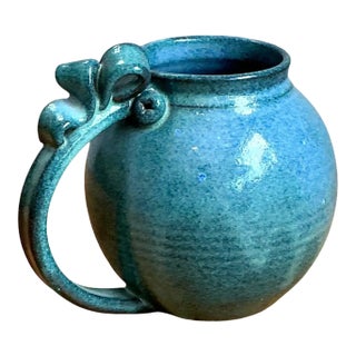 Vintage Blue Speckled Pottery Jug For Sale