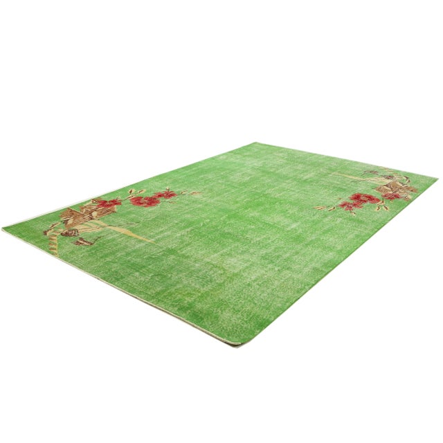 Traditional Mid 20th Century Green Floral Turkish Vintage Rug For Sale - Image 3 of 7