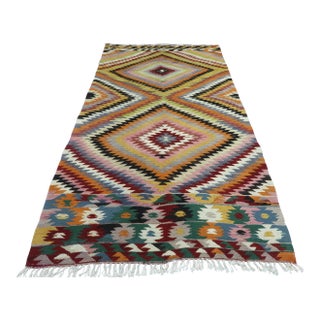 Vintage Turkish Kilim Rug- 4′10″ × 9′4″ For Sale