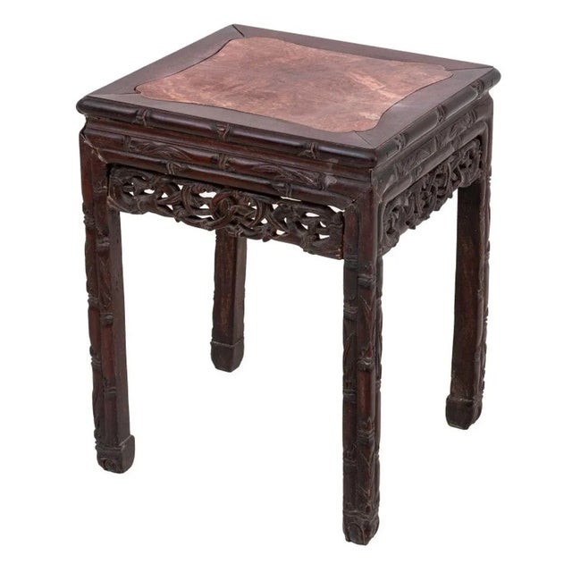 Late 19th Century Chinese Carved Hardwood and Marble Pedestal Table For Sale - Image 5 of 5