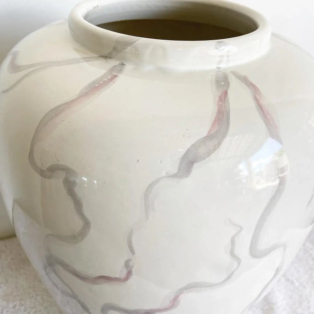 1980s Italian Postmodern Cream With Colored Streak Vase For Sale - Image 5 of 6