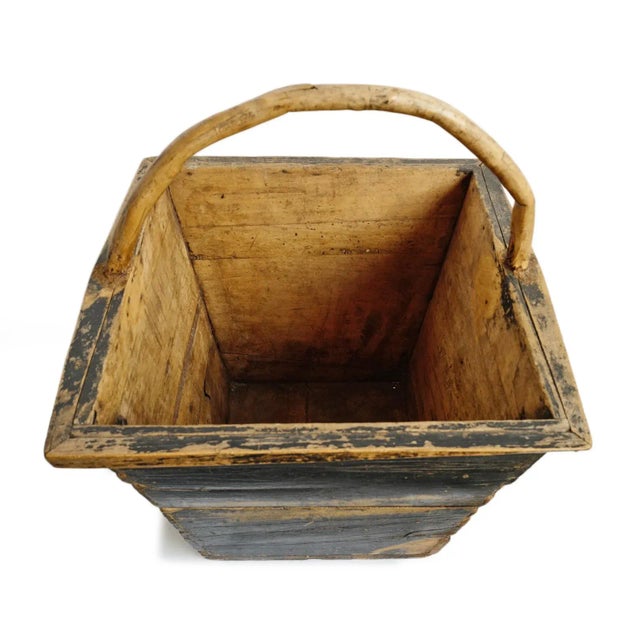 Vintage Mongolian Rustic Wood Bucket / Basket For Sale - Image 4 of 5