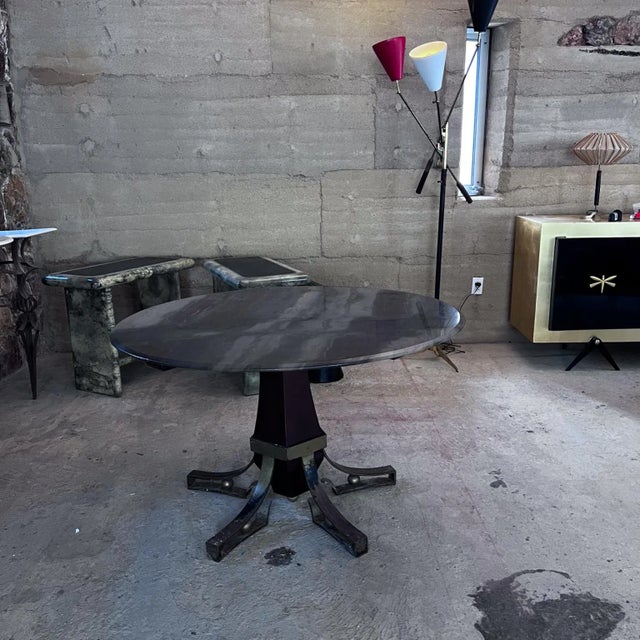 1950s 1950s Arturo Pani Forged Iron Mahogany Marble Dining Table Mexico City For Sale - Image 5 of 12