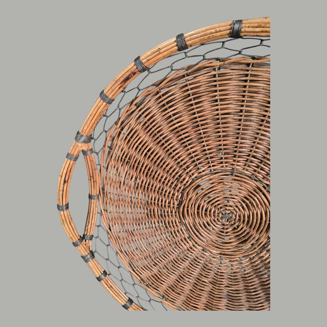 Vintage Country French Wicker Wire Sides Round Handle Tray For Sale - Image 10 of 13
