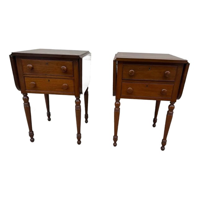 Pair of Federal Style Drop Leaf Work Side Tables by Biggs For Sale