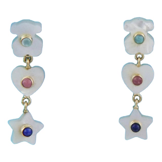 Tous Mother of Pearl Lapis Rhodonite 18k Yellow Gold Dangle Earrings For Sale