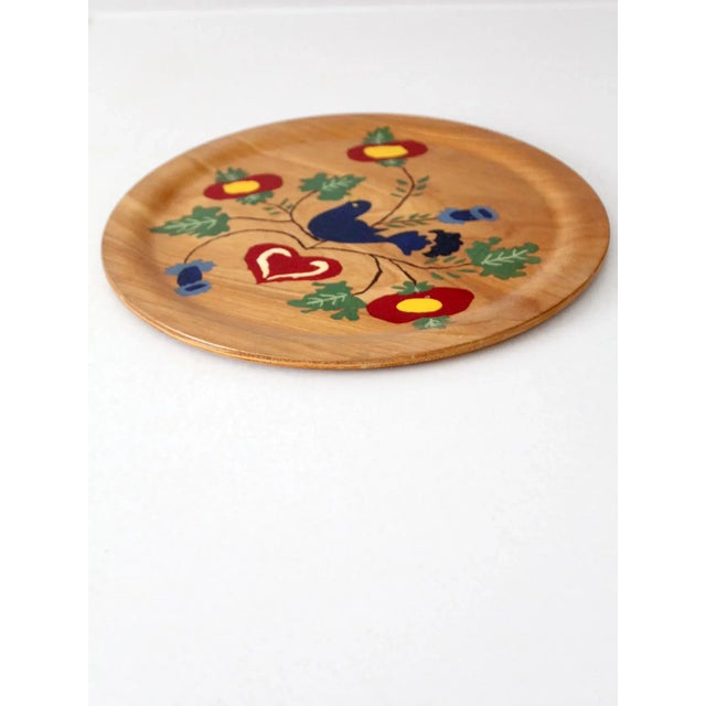 Mid 20th Century Vintage Hand Painted Wood Plate For Sale - Image 5 of 9