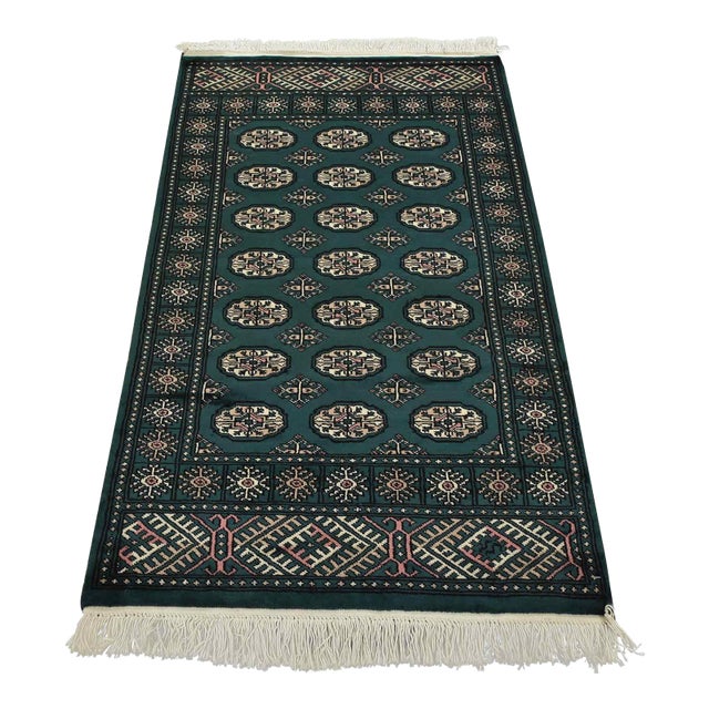 Bokhara Rug 3’7” X 5’9” Green Wool Tribal Hand-Knotted Oriental Carpet For Sale