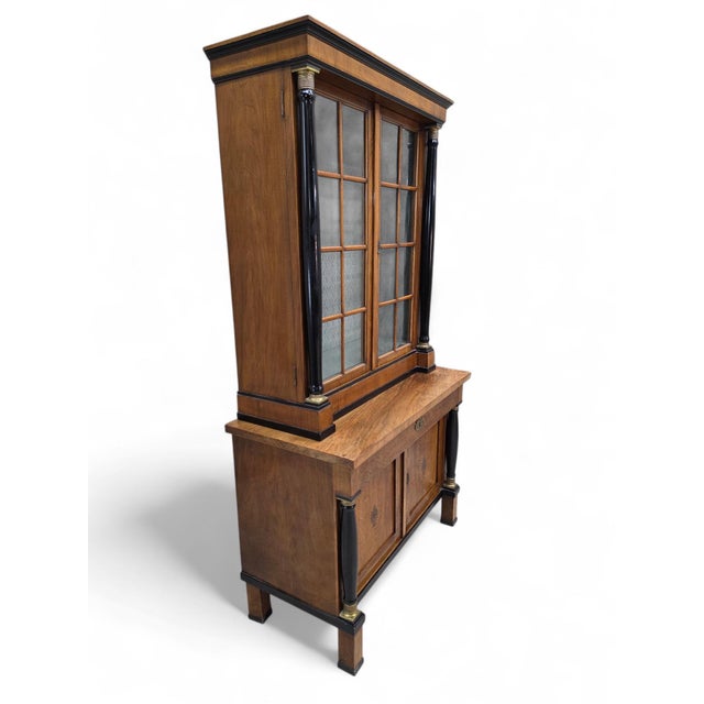 Antique Biedermeier Style Walnut Bookcase Vitrine For Sale - Image 9 of 9