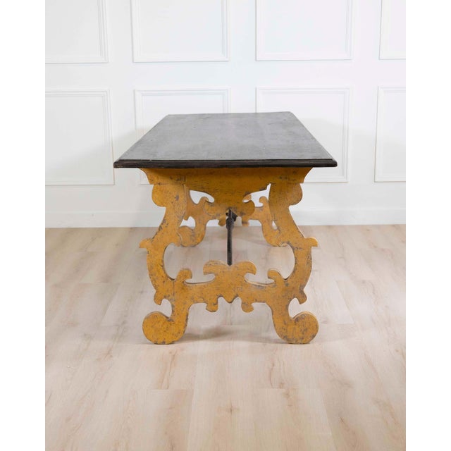 Brown 19th Century Large Italian Lacquered Lyre Table in Siena Yellow and Dark Brown For Sale - Image 8 of 8