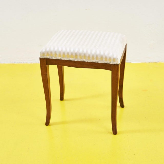 Beige Wooden Stool with Padding For Sale - Image 8 of 8