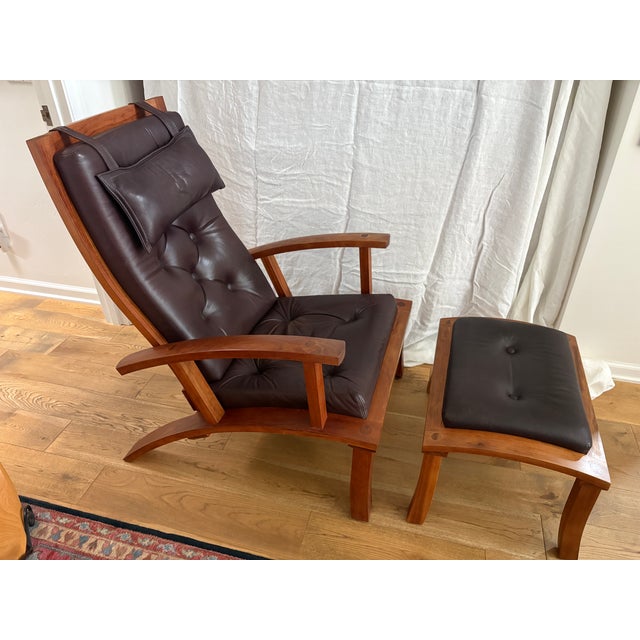 Wood Thomas Moser Cherry Wood & Leather Lounge Chair With Ottoman For Sale - Image 7 of 12