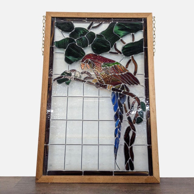 Stained-Glass Parrot in Wood Frame For Sale - Image 4 of 8