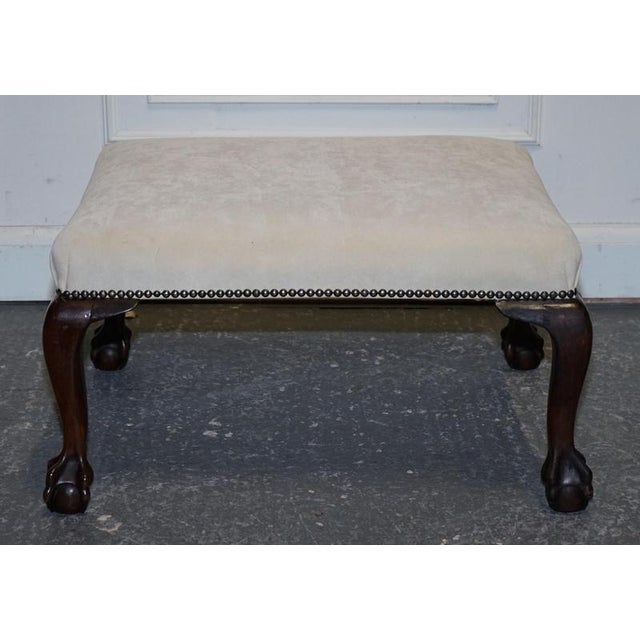 Antique Early Victorian Claw and Ball Feet Ottoman with White Suede Seat For Sale - Image 11 of 12