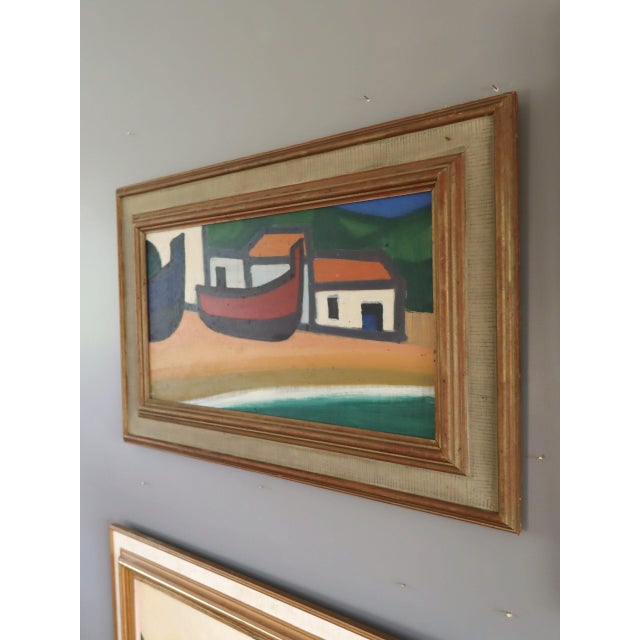 Mid 20th Century Mid-Century Modern 'Boats at Rest' Vintage Original Coastal Landscape Oil Painting, Framed For Sale - Image 5 of 12