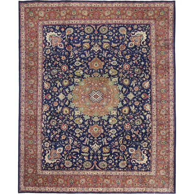 Navy Blue 1970s Old Persian Tabriz Masterpiece Rug 9’8″ X 12’0″ For Sale - Image 8 of 8