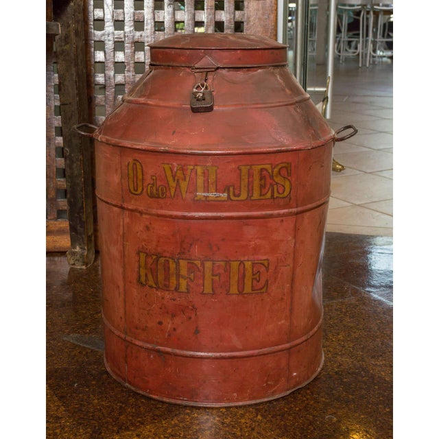 Dutch Red tole painted coffee tin, Netherlands circa 1850.