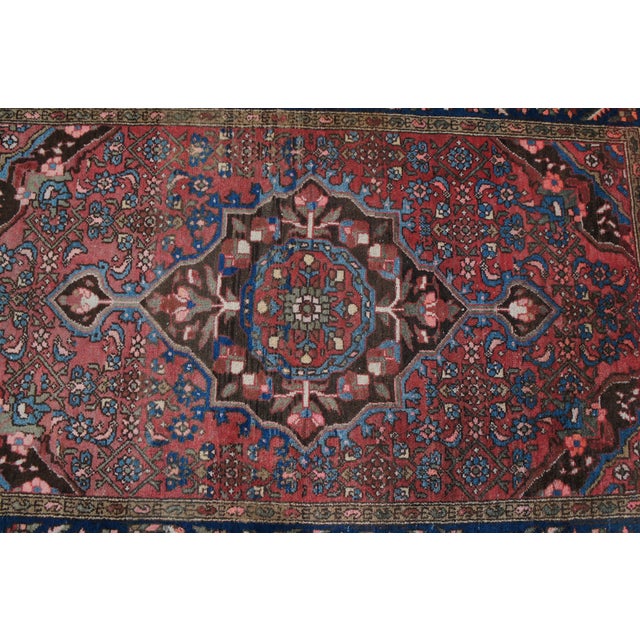 Red Vintage Hand Woven Geometric Floral Medallion Red & Blue Area Rug Mat 4 X 6' For Sale - Image 8 of 13