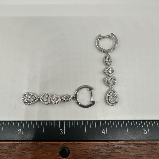 Early 21st Century Diamond Multi Cluster Drop Earrings in 10kt White Gold - 1.2ctw Diamonds, New, A Pair For Sale - Image 5 of 5